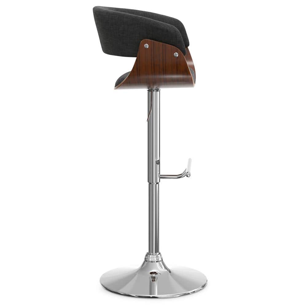 Mid Century Modern Sheldon Adjustable Swivel Stool in Charcoal Grey Linen