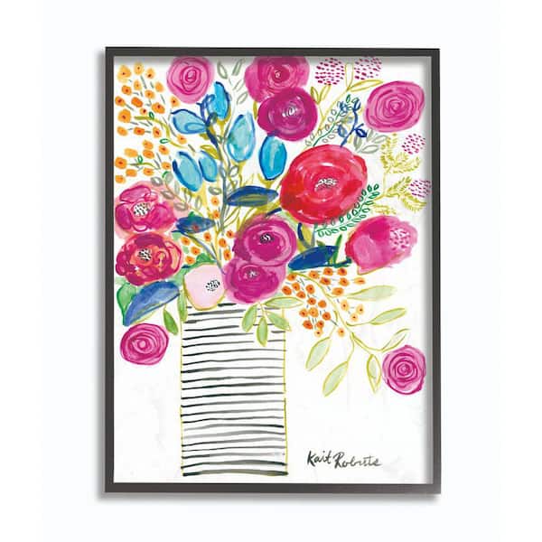 Stupell Industries 24 in. x 30 in. "Pink and Blue Flower Drawing" by Penny Lane Publishing Framed Wall Art