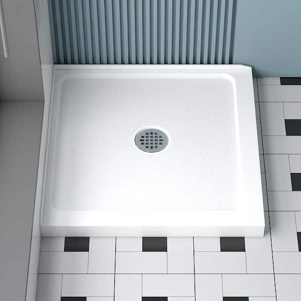 36 in. L x 36 in. W Double Threshold Corner Shower Pan Base with Center Drain in White