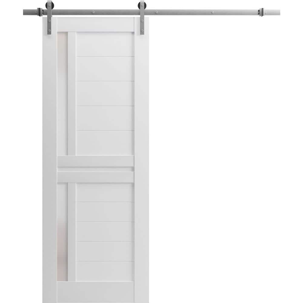 Assembly Required 36 in. x 96 in. 1-Panel Frosted Glass White Solid Wood Sliding Barn Door with Hardware Kit price history on PriceWatchPro
