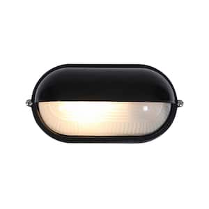 Nauticus 1-Light Black Outdoor Bulkhead Light with Frosted Glass Shade