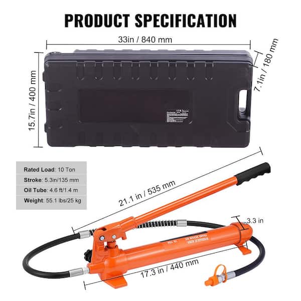 SKYSHALO 10 Ton Porta Power Kit, Hydraulic Ram with Pump, Car Jack