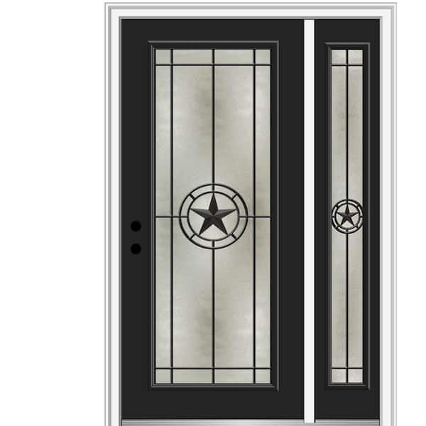 MMI Door Elegant Star 51 in. x 81.75 in. Full Lite Decorative Glass Black Painted Fiberglass Prehung Front Door