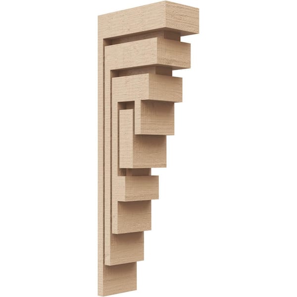 Ekena Millwork 2 in. x 12 in. x 4 in. Series 2 Thin Landon Rough Cedar Woodgrain Timberthane Polyurethane Corbel, Primed Tan