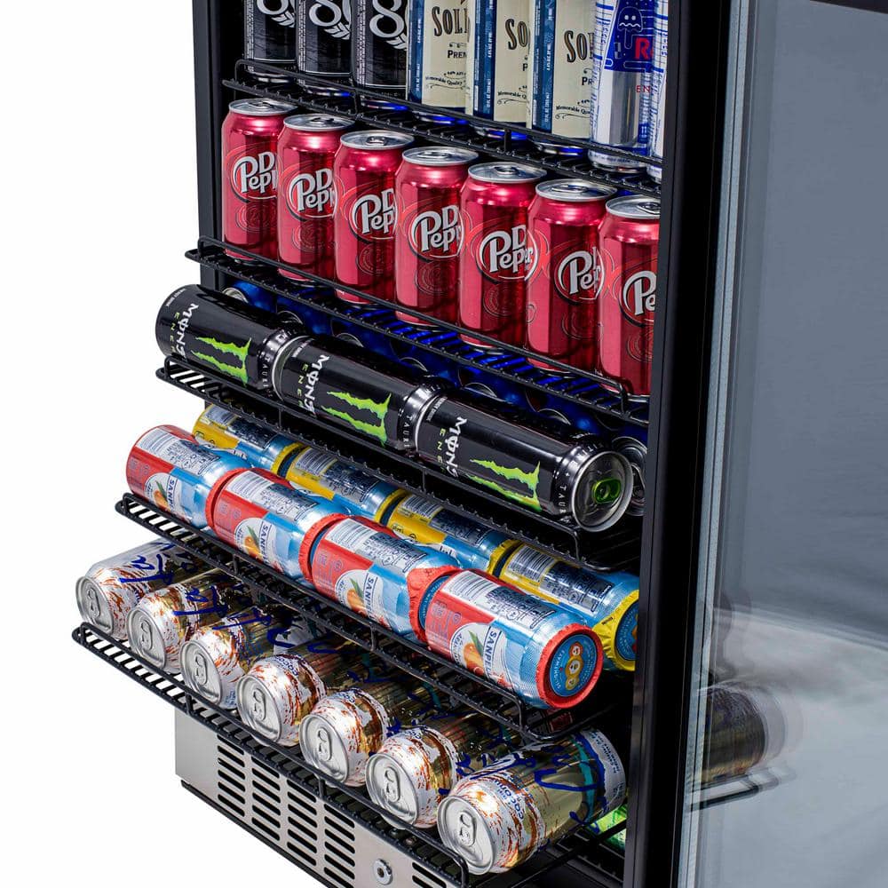 Stainless Steel 177-Can Beverage Fridge with Glass Door