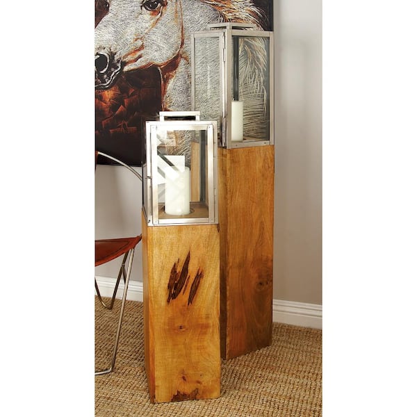 Litton Lane 48 in. H Brown Mango Wood Handmade Decorative Candle Lantern