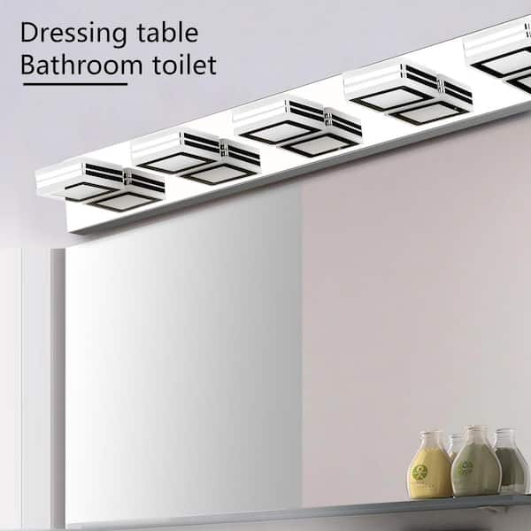 TOOLKISS 32.3 in. 5-Light Bright Silver LED Modern Acrylic Bathroom Vanity Light Fixtures, Matte Black Modern Wall Lighting