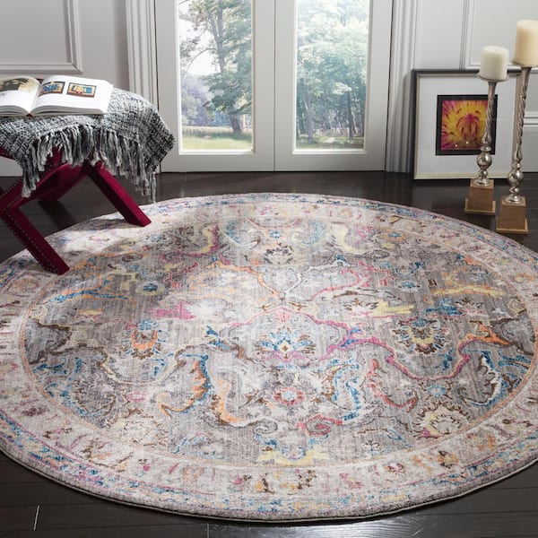 Bristol Gray/Ivory 7 ft. x 7 ft. Round Border Area Rug