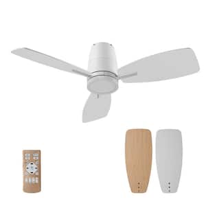 42 in. LED Indoor White Flush Mount Ceiling Fan with 3-Color Light and Remote, Reversible DC Motor and Blades for Home