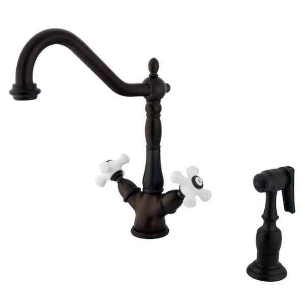 Kingston Brass Heritage 2-Handle Standard Kitchen Faucet with Side Sprayer in Oil Rubbed Bronze