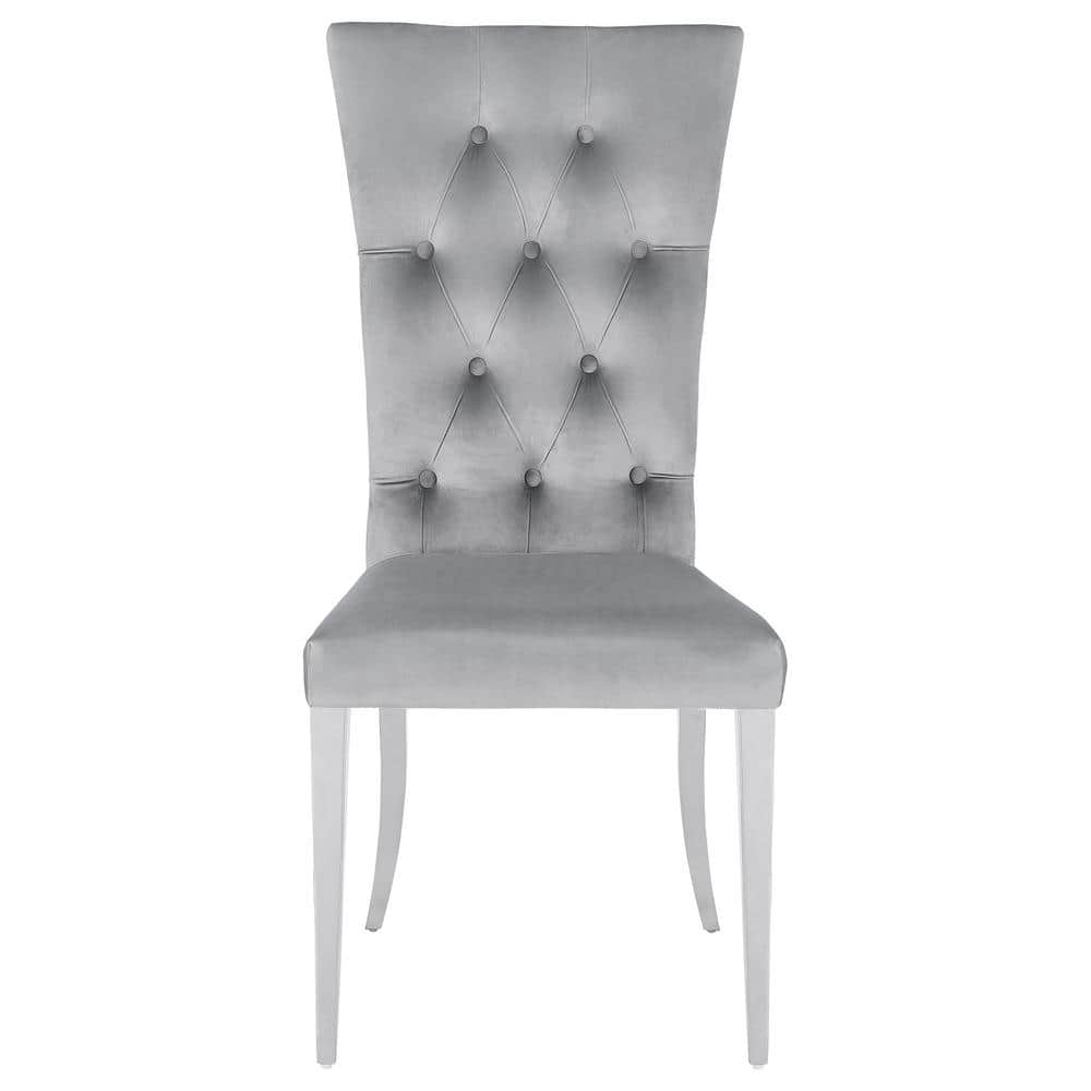 Elegant Grey Velvet Parsons Side Chair with Chrome Metal Legs