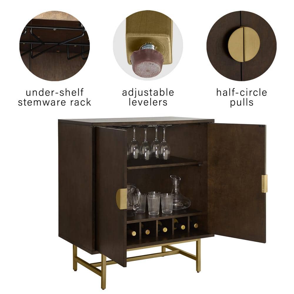 Blair Contemporary Dark Brown and Gold Bar Cabinet with Wine Storage