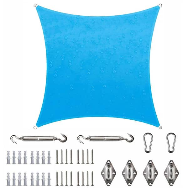 COLOURTREE 9 ft. x 9 ft. Waterproof Blue Square Sun Shade Sail 220 GSM with Hardware Installation Kit