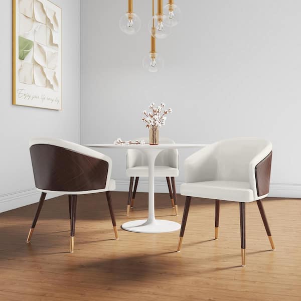 Manhattan Comfort Modern Reeva Dining Chair Upholstered in Leatherette with Beech Wood Back and Solid Wood Legs in Walnut and Cream- Set of 2 Manhattan Comfort Modern Reeva Dining Chair Upholstered in Leatherette with Beech Wood Back and Solid Wood Legs in Walnut and Cream- Set of 2