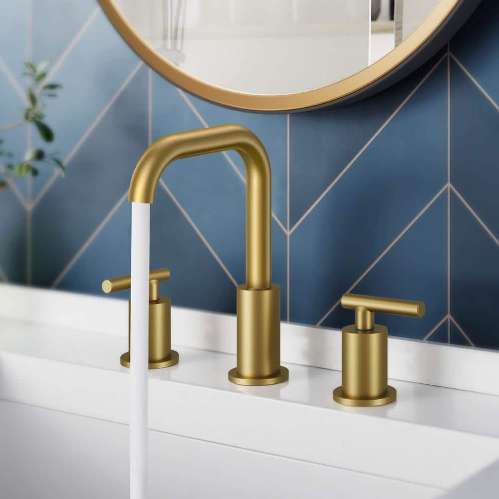 Brushed Gold 8-Inch Double Handle Widespread Bathroom Faucet