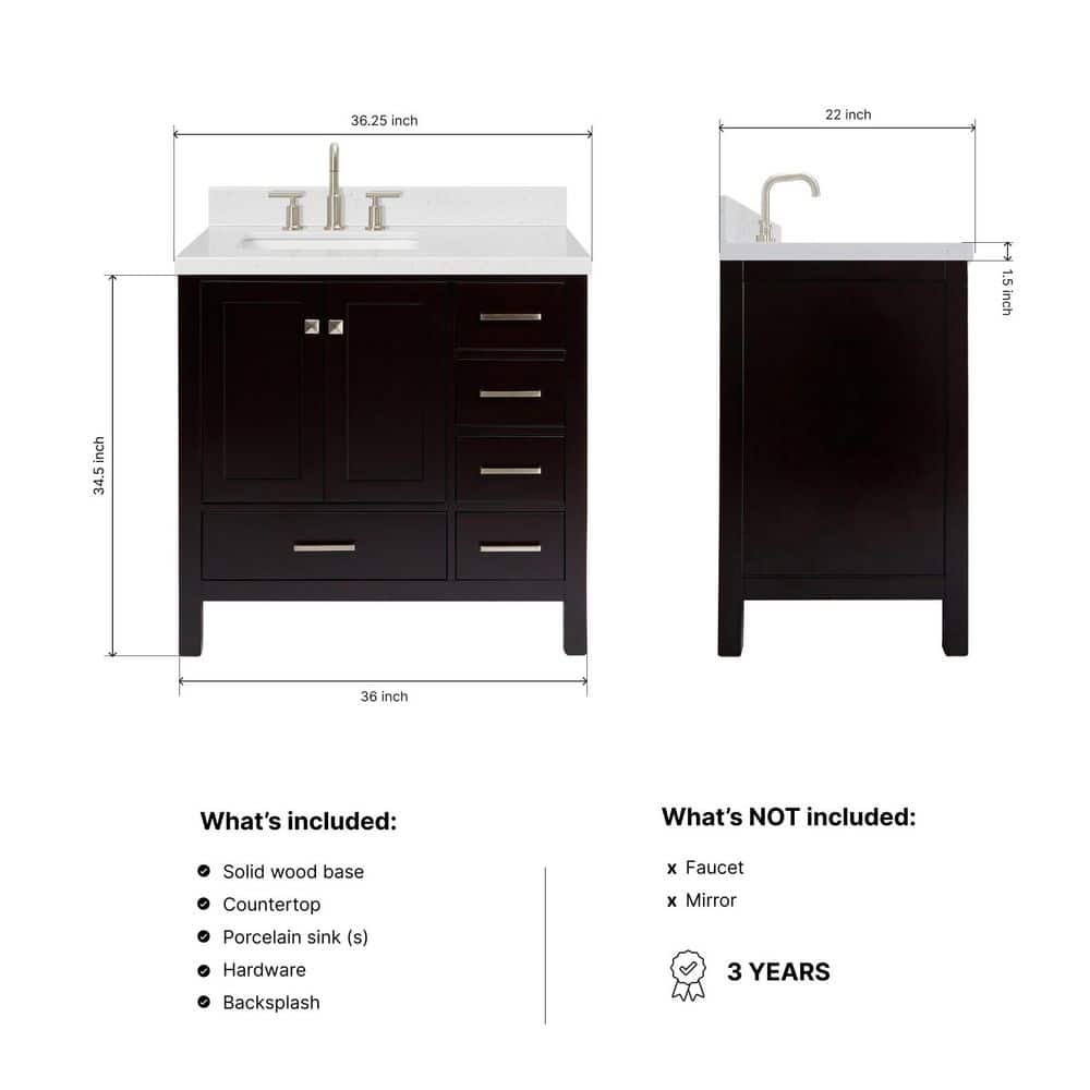 Cambridge 36" Espresso Single Basin Vanity with Shaker Doors
