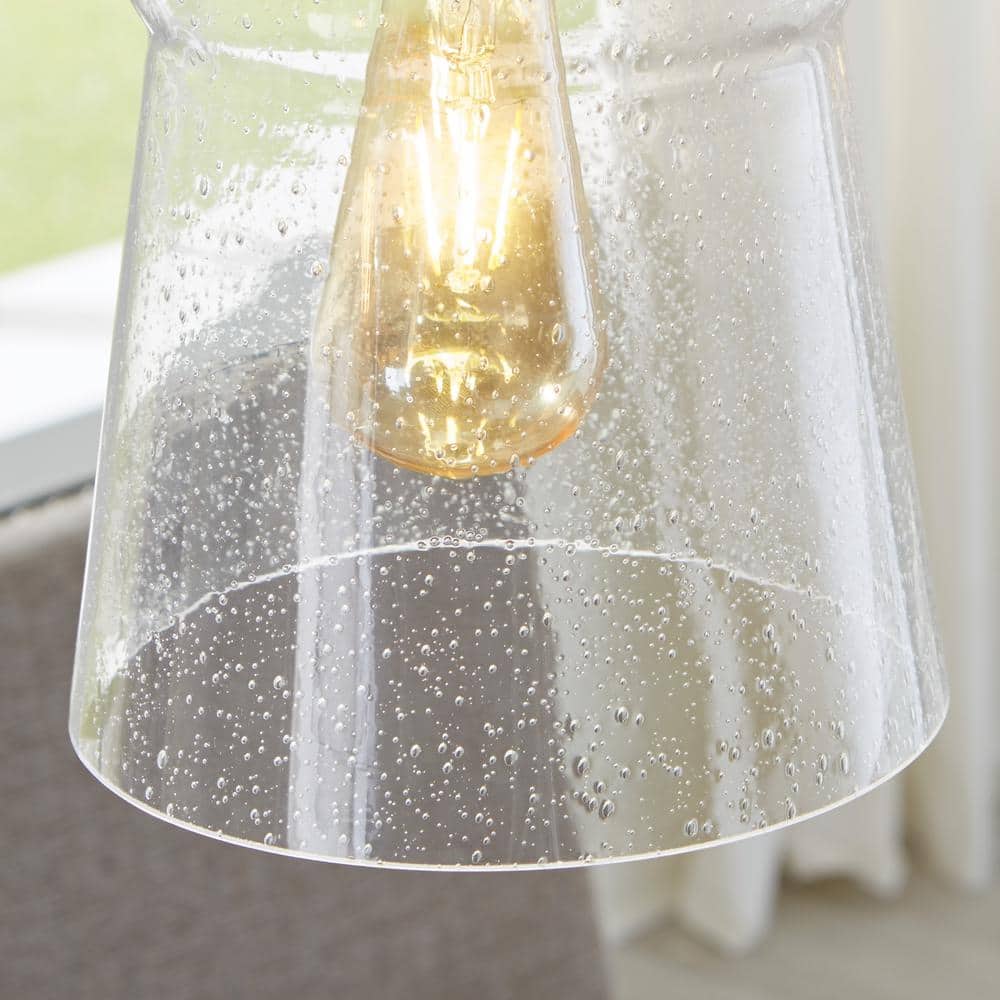 Brushed Nickel Clear Seeded Glass Modern Pendant Light
