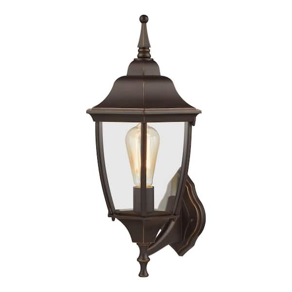 Hampton Bay Kinglet 19.7 in. 1-Light Oil Rubbed Bronze Hardwired Outdoor Wall Light Lantern Sconce with Clear Glass (1-Pack)