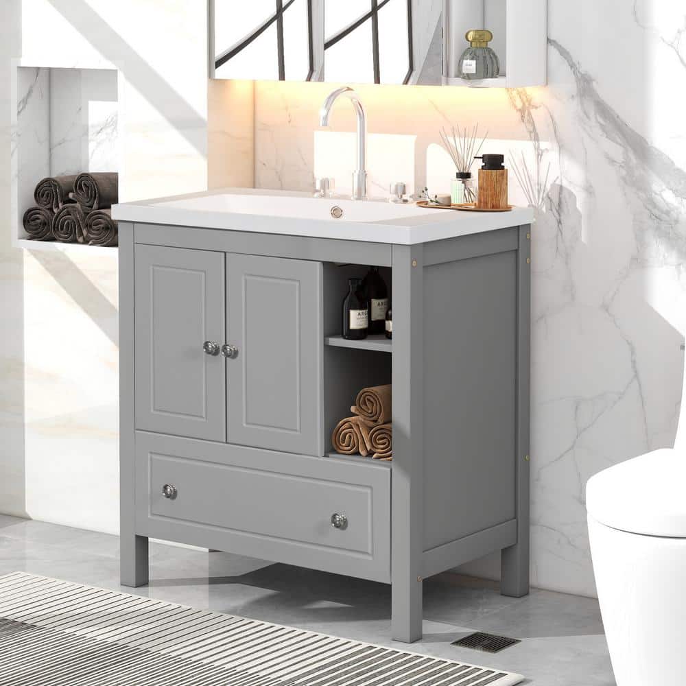 30 in. W x 18 in. D x 32 in. H Single Sink Freestanding Bath Vanity in Gray