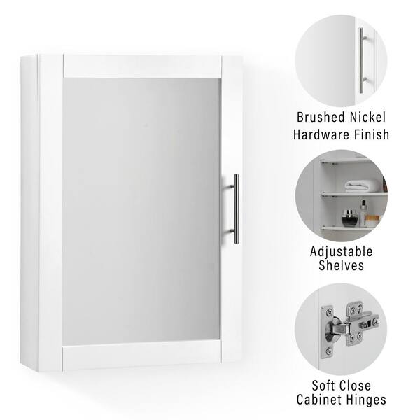 CROSLEY FURNITURE Savannah 18 in. x 26 in. x 6 in. Surface-Mounted Mirrored Medicine Cabinet in White