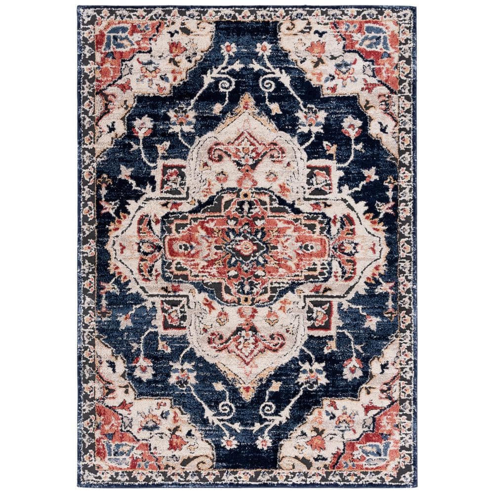 SAFAVIEH Luna 5 ft. x 8 ft. Navy/Beige Rust Ornate Border Medallion ...