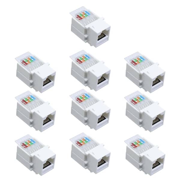 RJ45 8P8C Tool-Less Keystone Jack for Cat5e/Cat6 Ethernet LAN Cable, Color-Coded Snap-In Module, 10-Pack