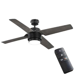 Dinton 52 in. Matte Black Outdoor Ceiling Fan with White Color Changing Integrated LED Light Kit and Remote Control