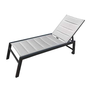 Black Metal Chaise Lounge Chairs with Gray Fabric, Adjustable Backrest and 2 Wheels