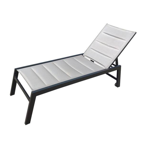 Maincraft Black Metal Chaise Lounge Chairs with Gray Fabric, Adjustable Backrest and 2 Wheels