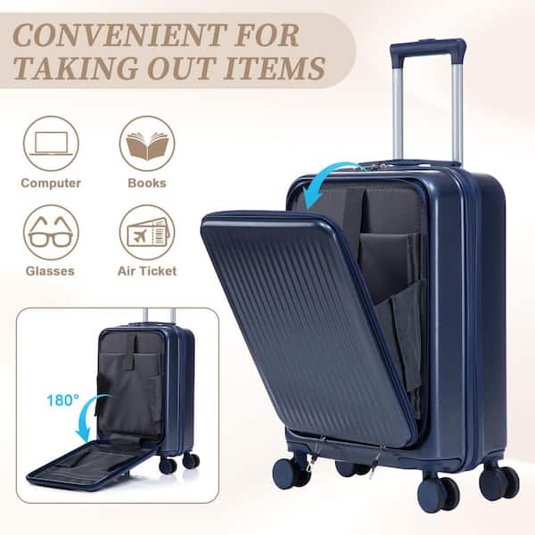 Tatahance 2-Piece 20 in. Navy ABS Hardside Spinner Luggage Set