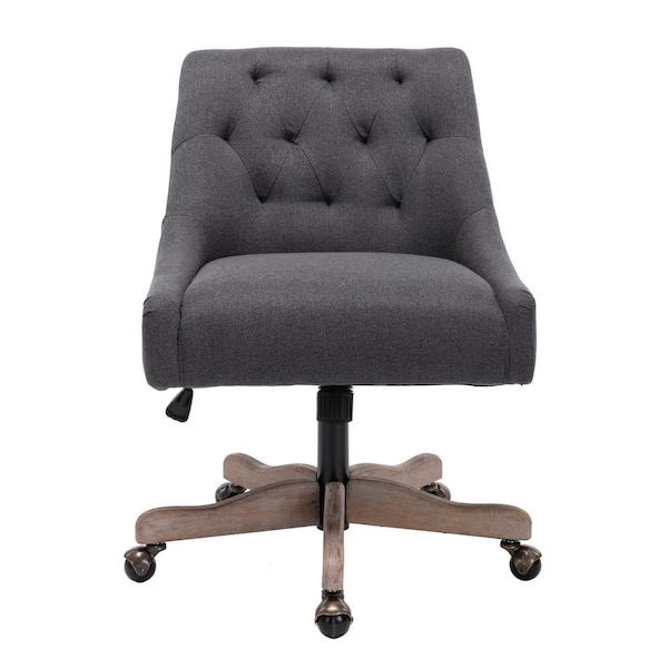HOMEFUN Black Modern Linen Fabric Upholstered Adjustable Swivel Task Chair with Wooden Base