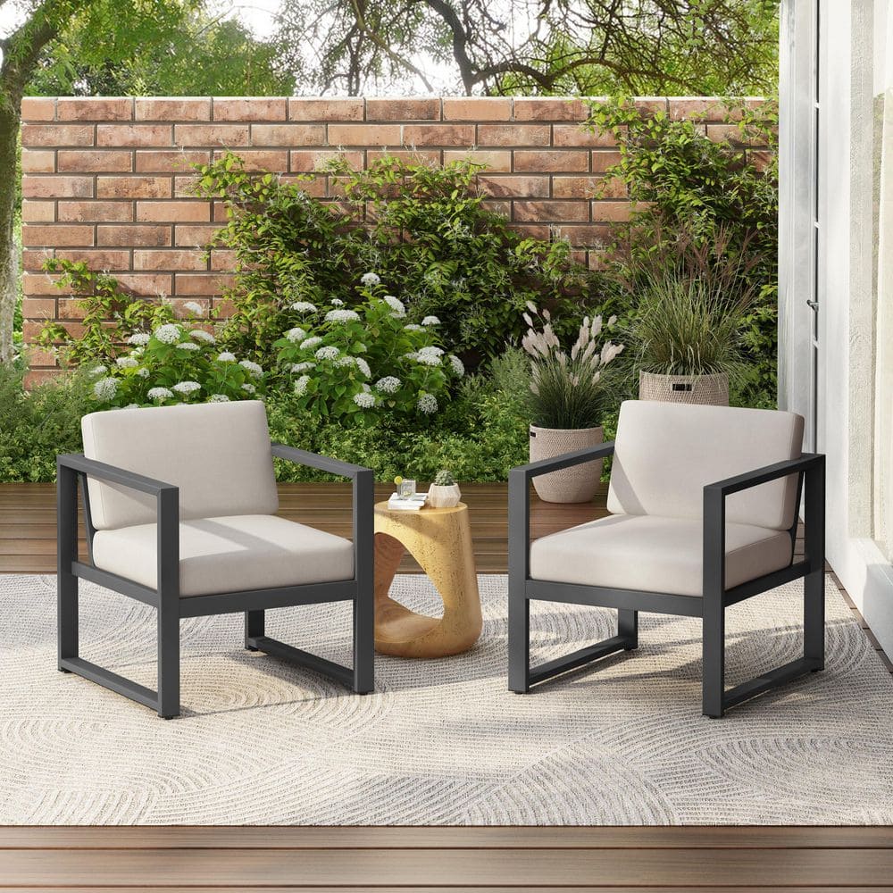 Aluminum Outdoor Lounge Chair Club Chair with 4 in. Thick Beige Cushion (2 Pack) price history on PriceWatchPro