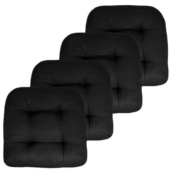 Sweet Home Collection 19 in. x 19 in. x 5 in. Solid Tufted Indoor/Outdoor Chair Cushion U-Shaped in Black (4-Pack)