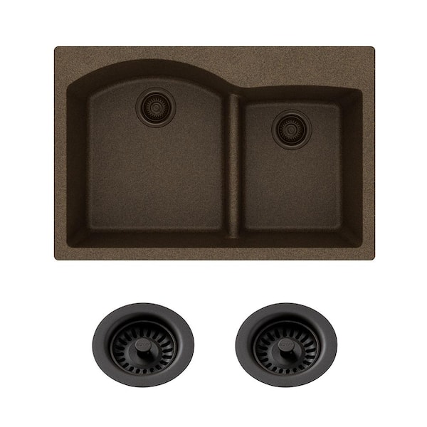 Elkay Quartz Classic  33in. Drop-in 2 Bowl  Mocha Granite/Quartz Composite Sink w/ Accessories