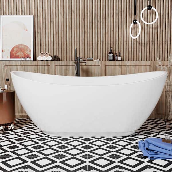 INSTER ARGO 62 in. Acrylic Freestanding Flatbottom Soaking Double-Slipper Sloping Non-Whirlpool Bathtub in White