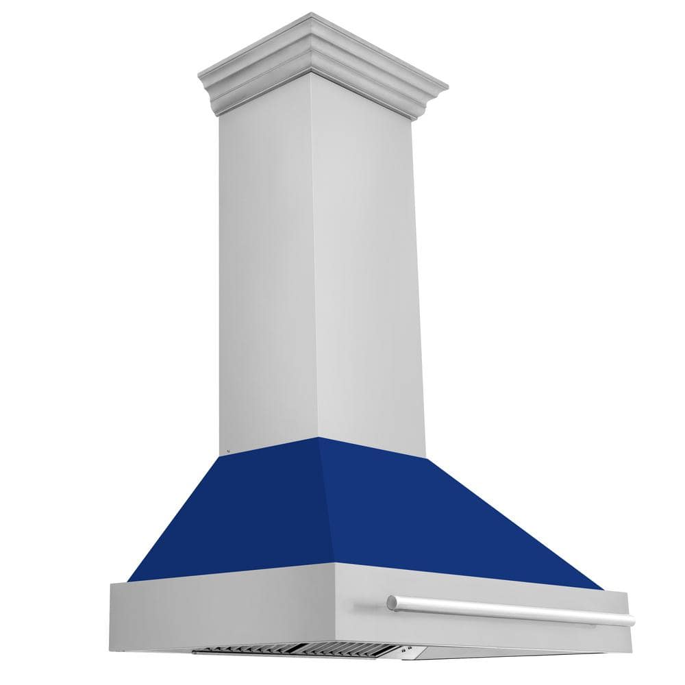 36 in. 400 CFM Ducted Vent Wall Mount Range Hood with Blue Gloss Shell in Stainless Steel
