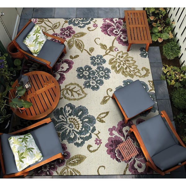 Dolce Tivoli Ivory-Multi 9 ft. x 13 ft. Indoor/Outdoor Area Rug