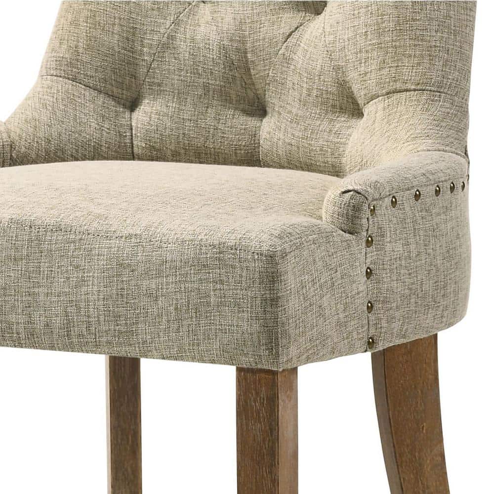 Beige Upholstered Side Chair with Salvaged Oak Legs
