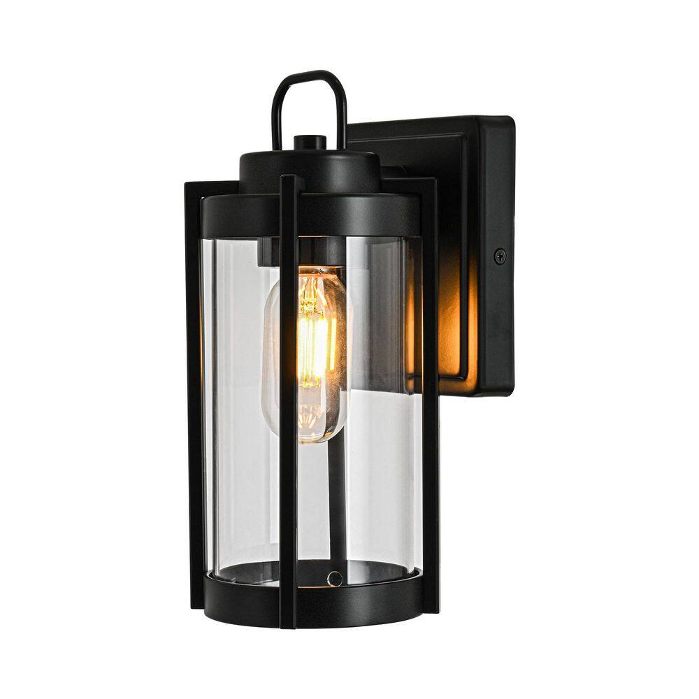 10.5 in. 1-Light Matte Black Hardwired Outdoor Wall Light Lantern Porch Sconce with Clear Glass Shade, No Bulbs Included price history on PriceWatchPro