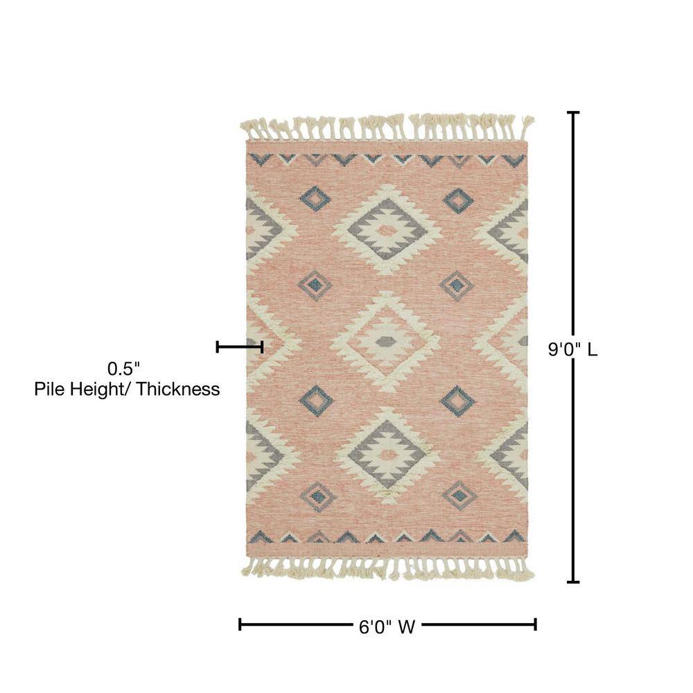 Handmade Pink Wool Geometric 6x9 Area Rug