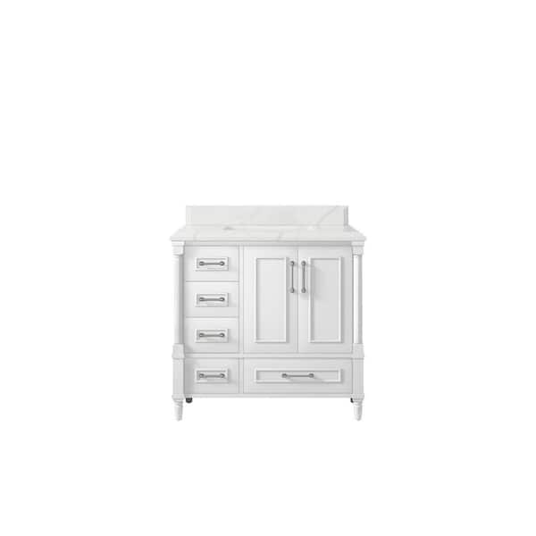 Willow Collections Hudson 36 in. W x 22 in. D x 36 in. H Single Sink Bath Vanity Center in White with Cove Edge Calacatta Laza Top