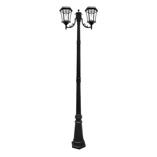 GAMA SONIC Victorian Bulb 2-Head Outdoor Waterproof Solar Lamp Post Light with Warm White LED Light Bulb and Mounting Pole