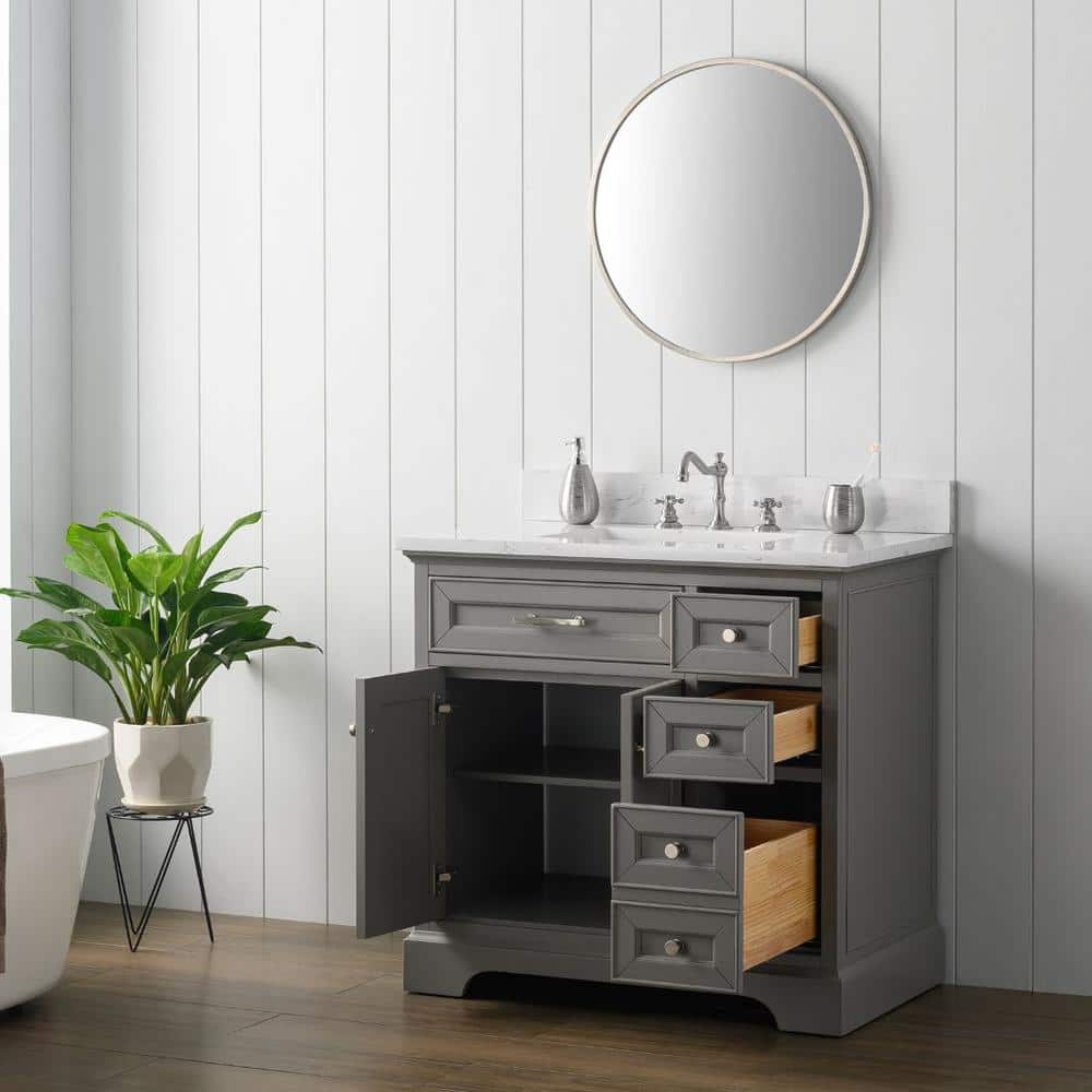Thompson 36'' Gray Freestanding Bathroom Vanity with Ceramic Sink