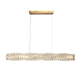 Modern 1-light Plating Brass Linear Integrated LED Chandelier with Crystal Shade, Glam Dining Room Pendant Light