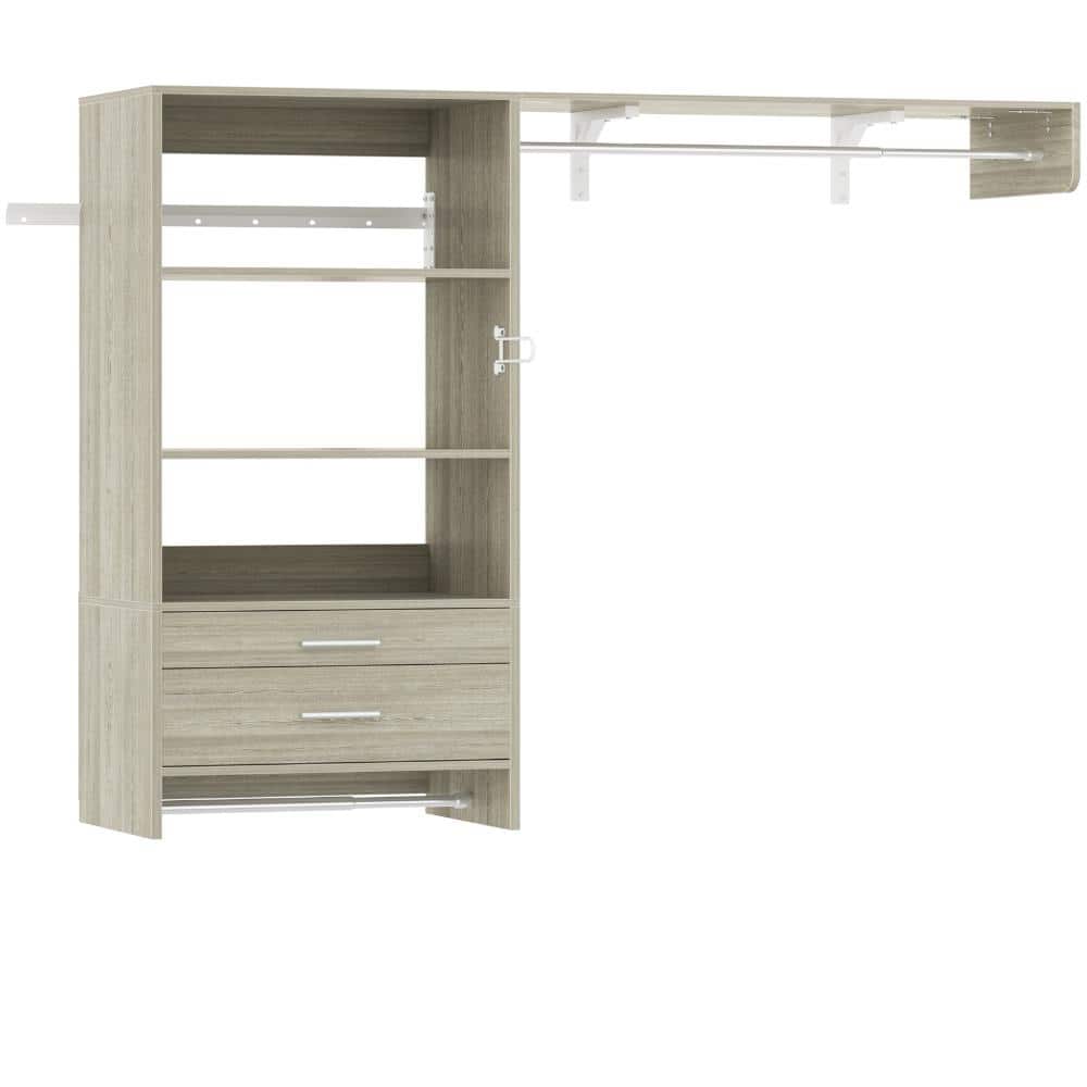 60 in. W White Oak Tower Wall Mount 5-Shelf Wood Closet System With 1 Pull-Out Stand Shelf 2 Hanging Rods price history on PriceWatchPro
