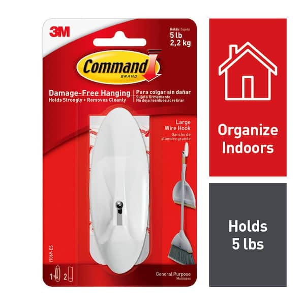 Command 5 lb. Large White Wire Hook (1 Hook, 2 Strips)