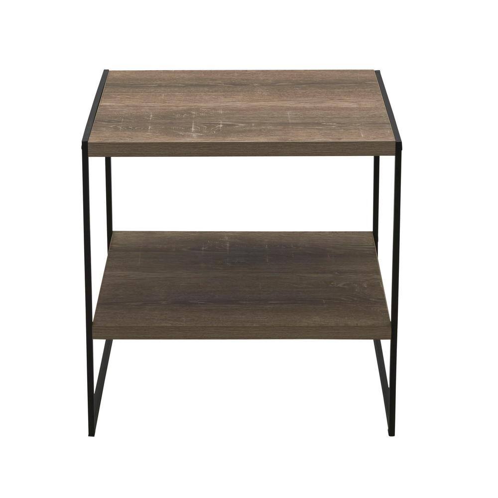 Ashwood and Black Metal Square End Table with Storage Shelf