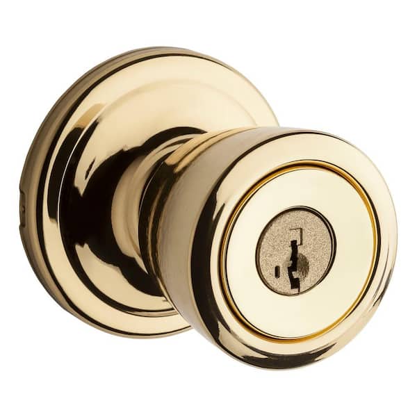 Kwikset Abbey Polished Brass Entry Door Knob Featuring SmartKey Security