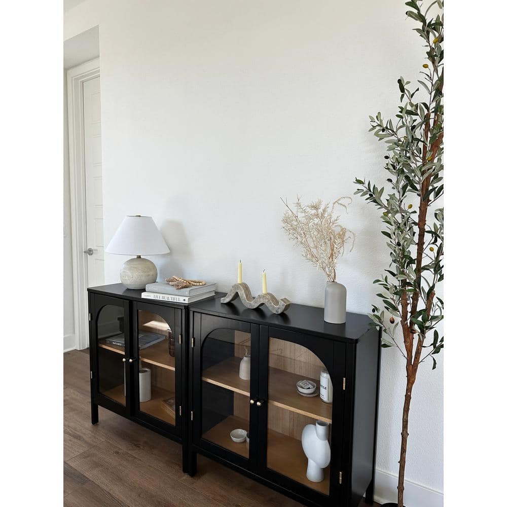 Mason 31'' Black and Oak Sideboard with Glass Doors