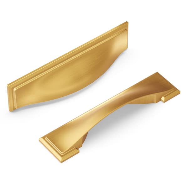 HICKORY HARDWARE Dover 3 in. 3-3/4 in. (96mm) and 5-1/16 in. (128mm) Brushed Golden Brass Drawer Pull (5-Pack)